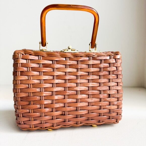 Stein Vintage Woven Basket Structured Small Handbag - Picture 4 of 8